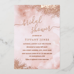 ROOS GOLD FOIL Blush Pink Peach Vrijgezellenfeest Folie Uitnodiging