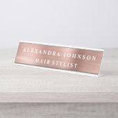 Roos Gold Foil | Blush roze Folie Moderne Bureau Naambordje (Voorkant)