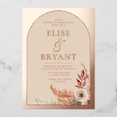 Roos Gold Foil Boho Floral Blush Wedding Folie Uitnodiging (Voorkant)