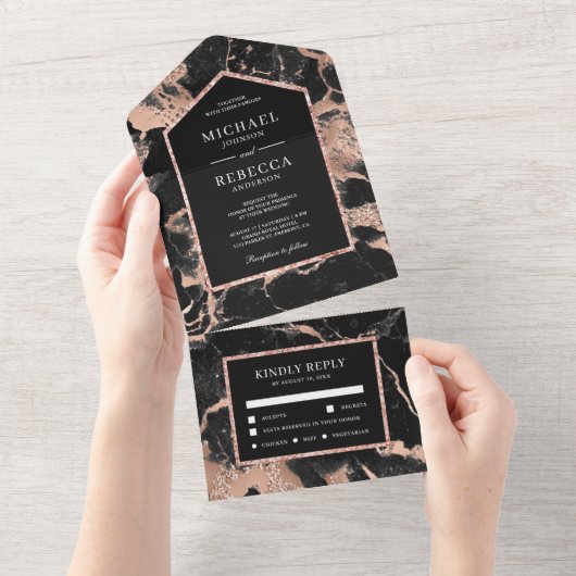 Roos Gold Foil bruiloft  All In One Uitnodiging (Afscheurbaar)