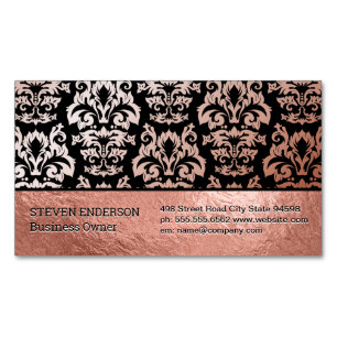 Roos Gold Foil en Damask Patroon Magnetisch Visitekaartje