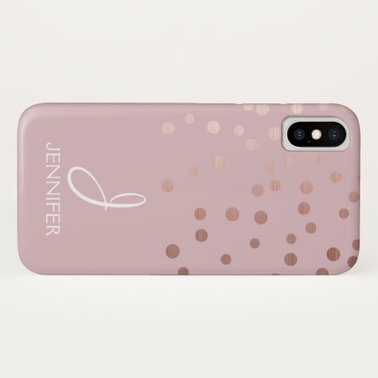 Roos Gold Foil Girly Confetti Monogram Case-Mate iPhone Case (Achterkant (horizontaal))
