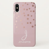 Roos Gold Foil Girly Confetti Monogram Case-Mate iPhone Case (Achterkant)