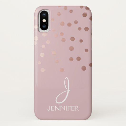 Roos Gold Foil Girly Confetti Monogram Case-Mate iPhone Case (Achterkant)
