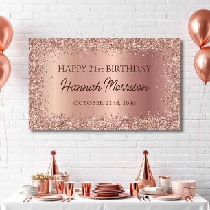 Roos Gold Foil Glitter 21e Verjaardag Script Spandoek