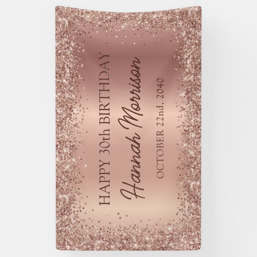 Roos Gold Foil Glitter 30ste verjaardag script Spandoek (Verticaal)
