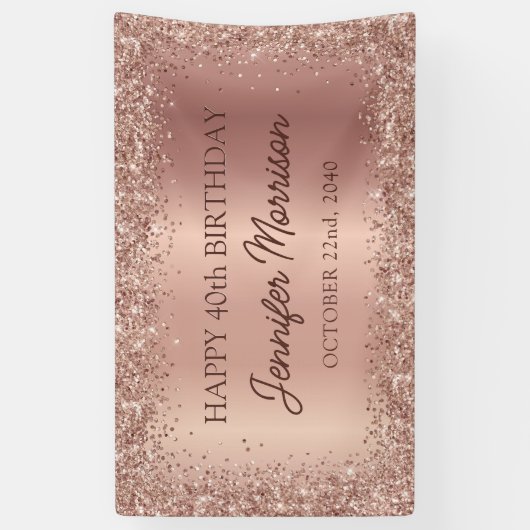 Roos Gold Foil Glitter 40ste Verjaardag Script Spandoek (Verticaal)