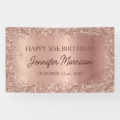 Roos Gold Foil Glitter 50ste Verjaardag Script Spandoek (Horizontaal)
