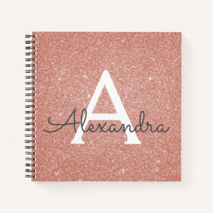 Roos Gold Foil Glitter Sparkle Monogram Notebook Notitieboek