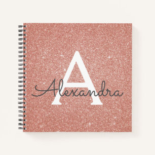 Roos Gold Foil Glitter Sparkle Monogram Notitieboe Notitieboek