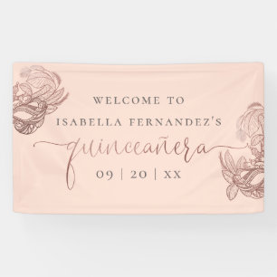 Roos Gold Foil Masquerade Quinceañera Welkom Spandoek