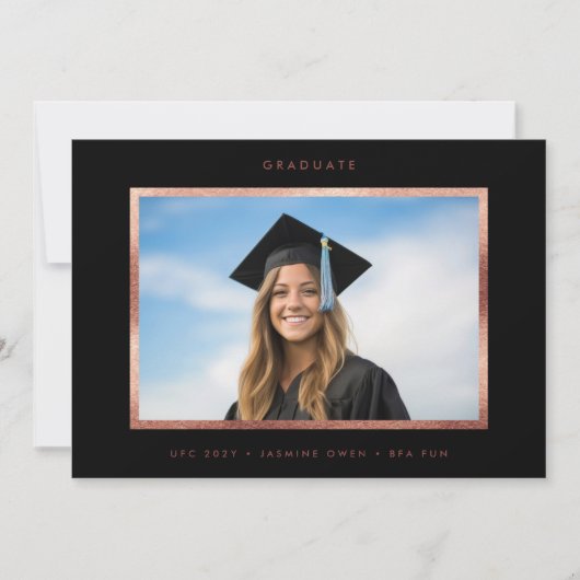 Roos Gold Foil Modern Minimalist Afstuderen Foto Aankondiging (Voorkant)