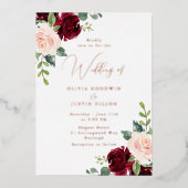 Roos Gold Foil Modern Wine & Blush Wedding Folie Uitnodiging (Voorkant)