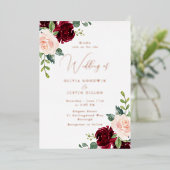 Roos Gold Foil Modern Wine & Blush Wedding Folie Uitnodiging (Staand Voorkant)