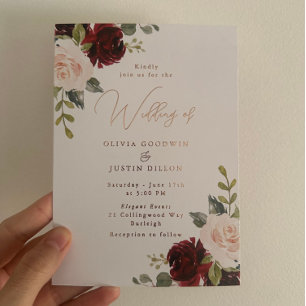 Roos Gold Foil Modern Wine & Blush Wedding Folie Uitnodiging