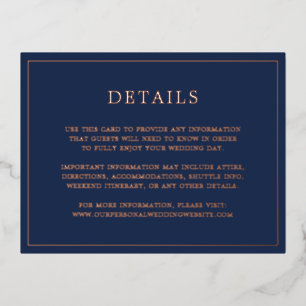 Roos Gold Foil Navy Blue Wedding Enclosure Kaart