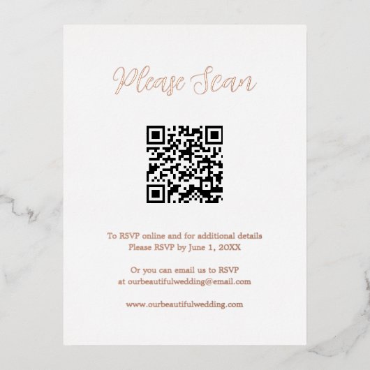 Roos Gold Foil QR Code Wedding Enclosure Kaart (Voorkant)