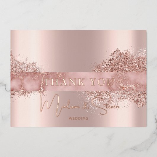 Roos Gold Foil Script Weddenschap Hartelijk dank Folie Feestdagenkaart (Voorkant)