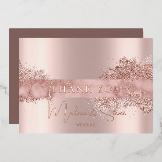 Roos Gold Foil Script Weddenschap Hartelijk dank Folie Feestdagenkaart (Voorkant / Achterkant)