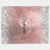 Roos Gold Foil Silver Glitter Fancy Monogrammen Fleece Deken (Voorkant (Horizontaal))