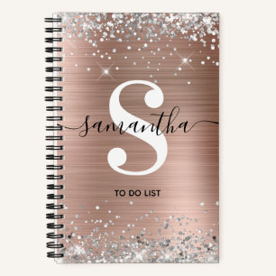 Roos Gold Foil Silver Glitter Monogram om een lijs Notitieboek