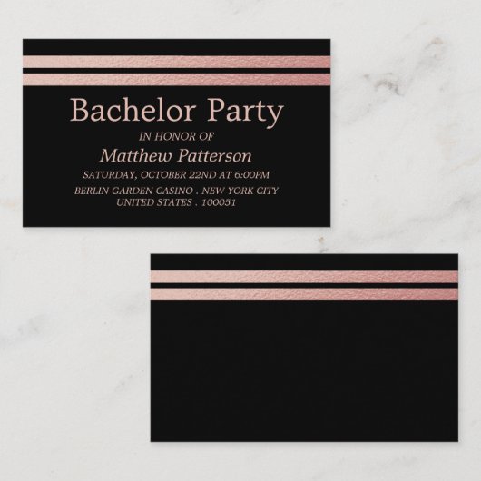 Roos Gold Foil Stripes Bachelor Party Ticket (Voorkant / Achterkant)