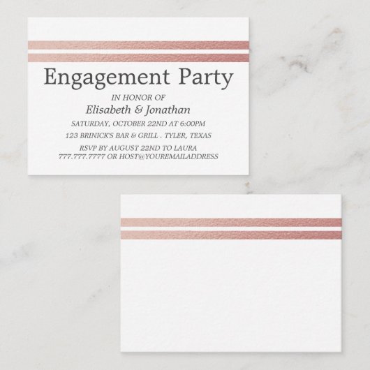 Roos Gold Foil Stripes Engagement Party Ticket (Voorkant / Achterkant)