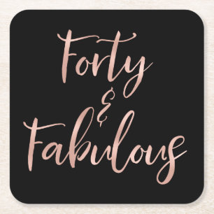 Roos Gold Foil Veertig 40 en Fabulous Vierkante Kartonnen Onderzetter