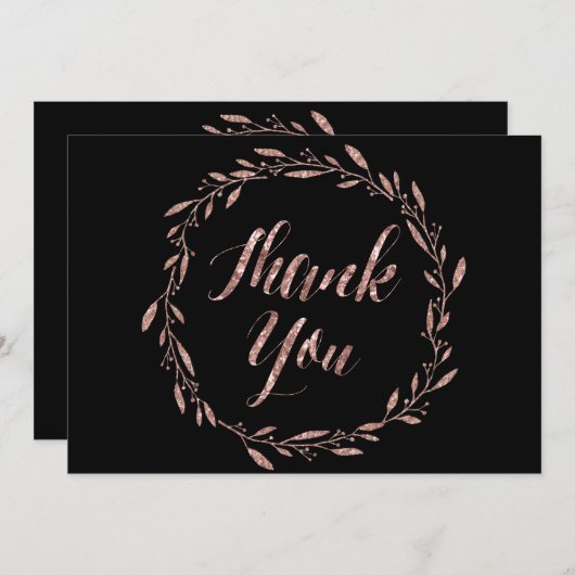 Roos Gold Foil Weddenschap Hartelijk dank Zwarte k Bedankkaart (Voorkant / Achterkant)