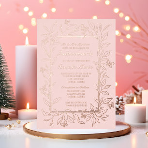 Roos Gold Folie Quinceañera Uitnodiging Vlinders