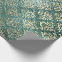 Roos Gold Foxier Damask Blauwgroen glanzend glas m