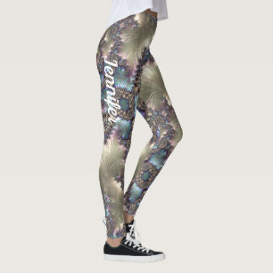 Roos Gold Fractal Patroon Aangepaste naam Leggings