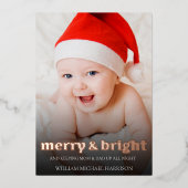 Roos Gold Funny Holiday Baby Geboorte Aankondiging (Voorkant)