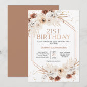 Roos Gold Geometric Boho Floral 21-jarig feest Kaart (Voorkant / Achterkant)