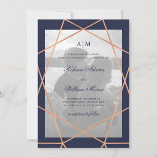 Roos Gold Geometric en Midnight Blue   Foto Save The Date