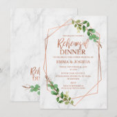 Roos Gold Geometric Greenery Rehearsal Dinner Kaart (Voorkant / Achterkant)