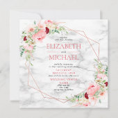 Roos Gold Geometric Marble Floral Square Weddensch Kaart (Voorkant)