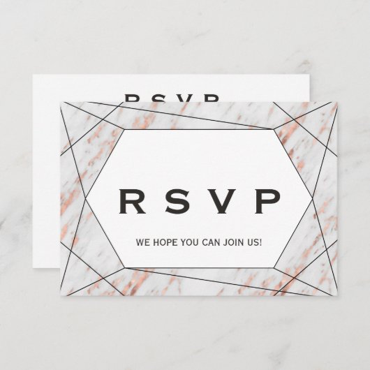 Roos Gold Geometric Marble Menu Keuze RSVP Kaart (Voorkant / Achterkant)