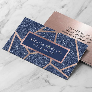 Roos Gold Geometric Navy Blue Glitter Beauty Salon Visitekaartje