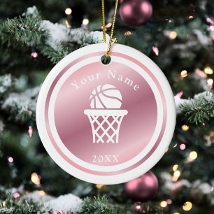 Roos Gold Girls Basketball Thema Name & Year Pink Keramisch Ornament
