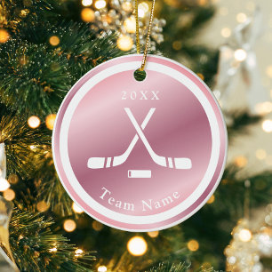 Roos Gold Girls Ice Hockey Theme Name & Year Pink Keramisch Ornament