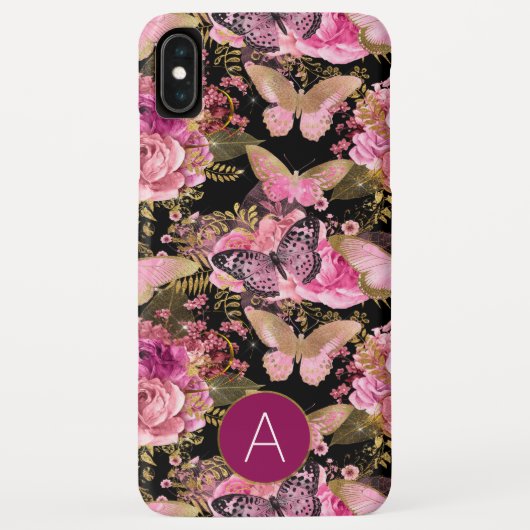 Roos Gold Girly Floral Butterfly Pattern Case-Mate iPhone Case (Achterkant)