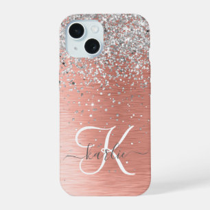 Roos Gold Girly Silver Glitter Sparkly iPhone 15 Hoesje