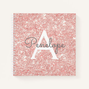 Roos Gold Girly Sparkle Monogram Notitieboek