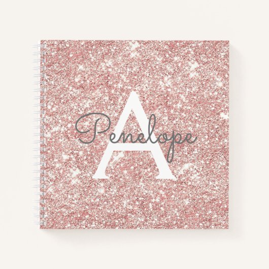 Roos Gold Girly Sparkle Monogram Notitieboek (Voorkant)