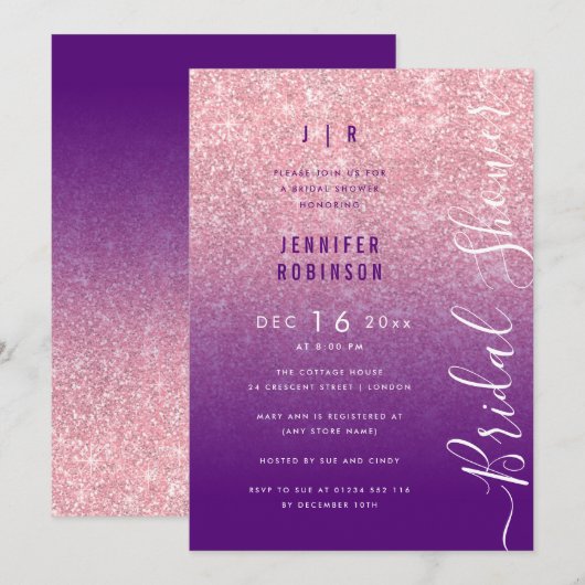 Roos Gold Glam Glitter Script Vrijgezellenfeest Pa Kaart (Voorkant / Achterkant)
