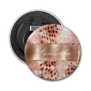 Roos Gold Glam Leopard Glitter Button Flesopener