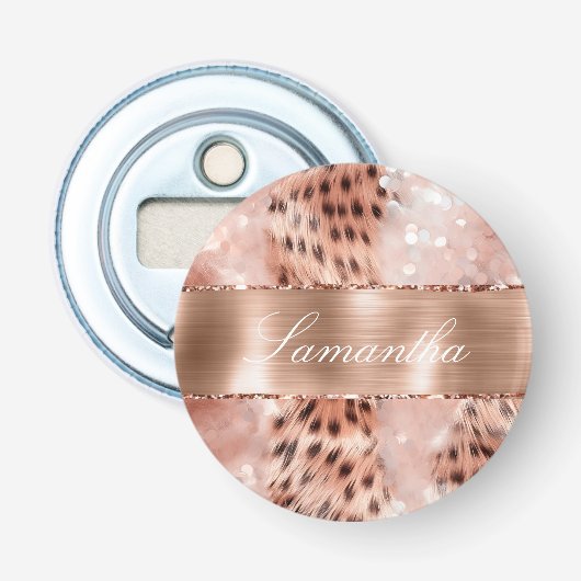 Roos Gold Glam Leopard Glitter Button Flesopener (Voorkant)