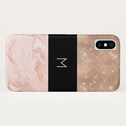 Roos Gold Glam Monogrammed Case-Mate iPhone Case (Achterkant (horizontaal))