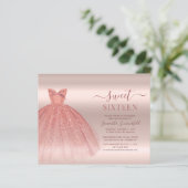 Roos Gold Glam Sweet 16 Modern Script Invitation (Staand voorkant)